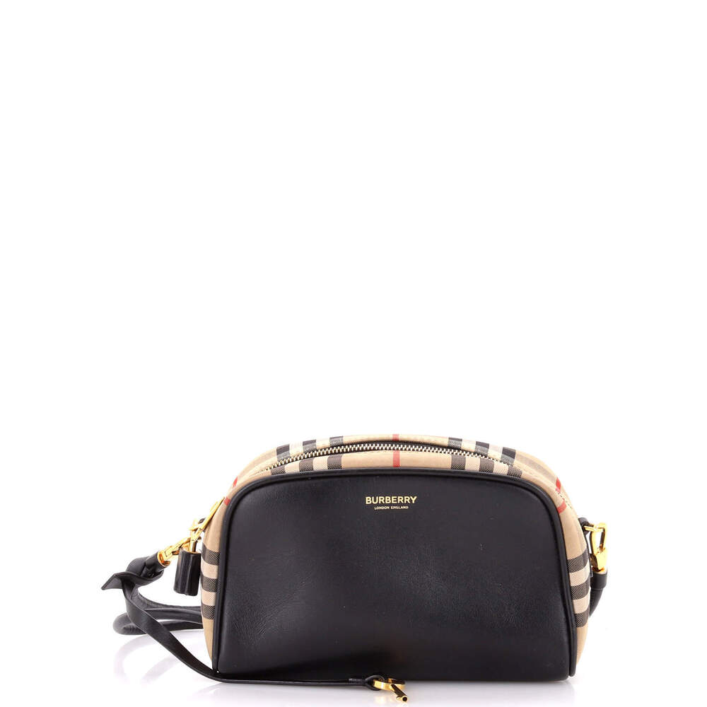 Burberry Small Half Cube Crossbody Bag Leather with Vintage Check Canvas